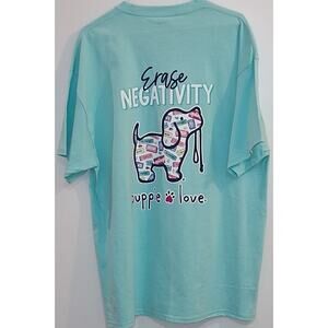 Puppie Love Erase Negativity Puppie Love T-Shirt XL Teal with Decal Brand New